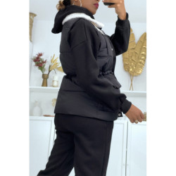 Ensemble 3 pièces doudoune sans manche sweat et jogging très épais en noir