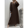 Longue abaya marron froncé aux manches