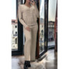 Ensemble taupe gilet et pantalon palazzo en jaquard très extensible