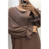 Longue abaya marron froncé aux manches