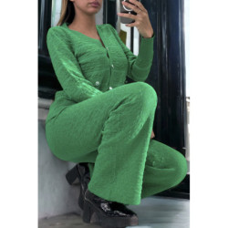 Ensemble vert gilet et pantalon palazzo en jaquard très extensible