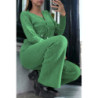 Ensemble vert gilet et pantalon palazzo en jaquard très extensible