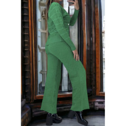 Ensemble vert gilet et pantalon palazzo en jaquard très extensible