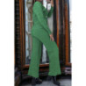 Ensemble vert gilet et pantalon palazzo en jaquard très extensible