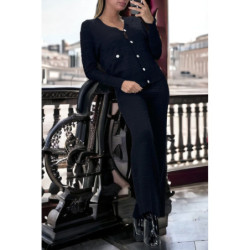 Ensemble noir gilet et pantalon palazzo en jaquard très extensible