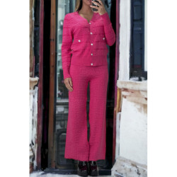 Ensemble fuchsia gilet et pantalon palazzo en jaquard très extensible