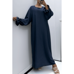 Longue abaya marine froncé aux manches