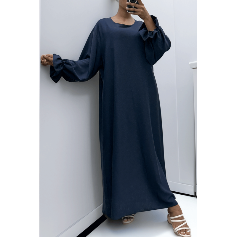 Longue abaya marine froncé aux manches