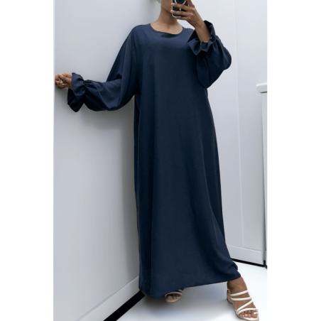 Longue abaya marine froncé aux manches