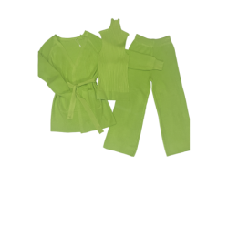Ensemble 3 pièces gilet débardeur et pantalon palazzo anis