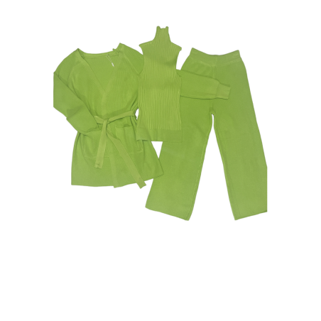 Ensemble 3 pièces gilet débardeur et pantalon palazzo anis