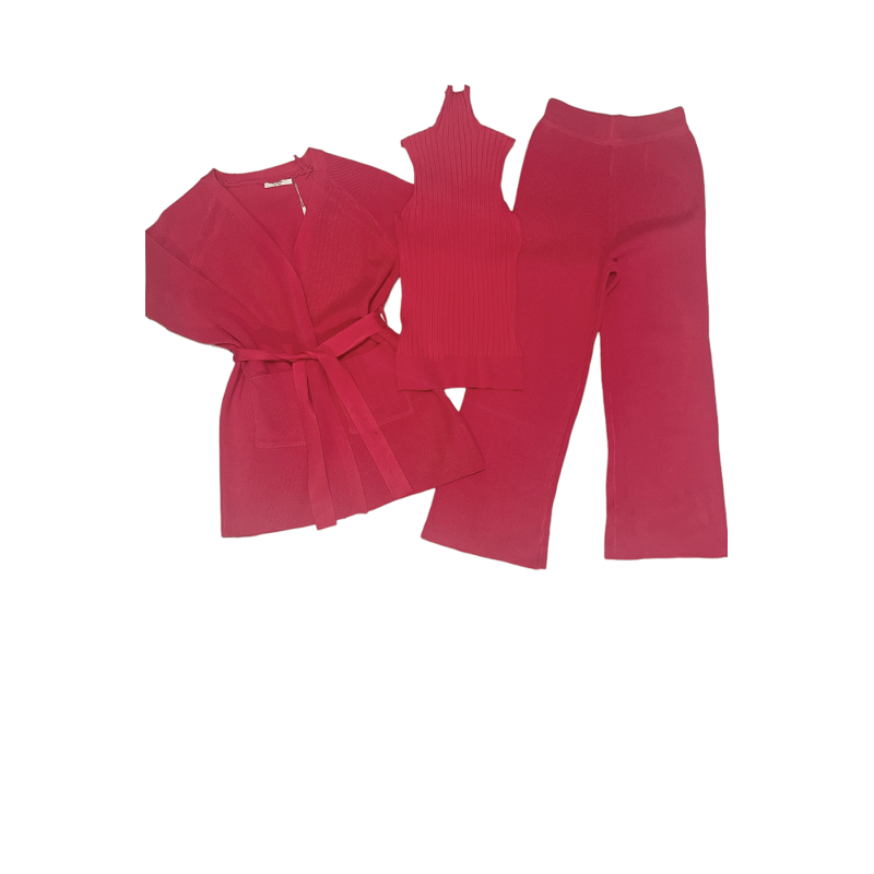 Ensemble 3 pièces gilet débardeur et pantalon palazzo fuchsia