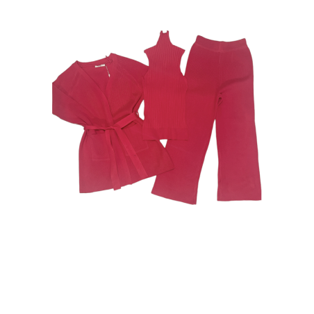 Ensemble 3 pièces gilet débardeur et pantalon palazzo fuchsia