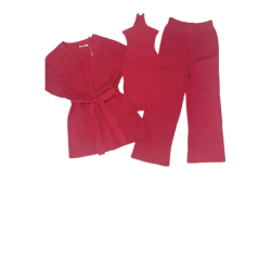 Ensemble 3 pièces gilet débardeur et pantalon palazzo fuchsia