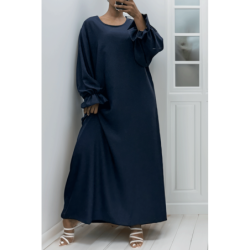 Longue abaya marine froncé aux manches