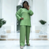 Ensemble tunique et pantalon léger vert d'eau en maille côtelé extensible printemps été