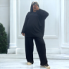 Ensemble tunique et pantalon léger noir en maille côtelé extensible printemps été