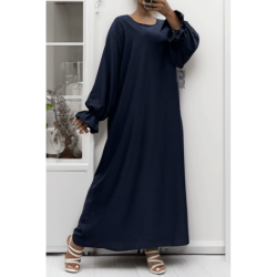 Longue abaya marine froncé aux manches