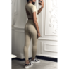 Ensemble legging et top sport beige en matière gênante