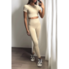 Ensemble legging et top sport beige en matière gênante
