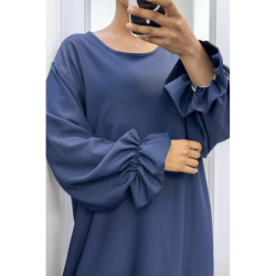 Longue abaya marine froncé aux manches
