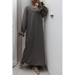 Longue abaya antharcite froncé aux manches