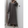 Longue abaya antharcite froncé aux manches