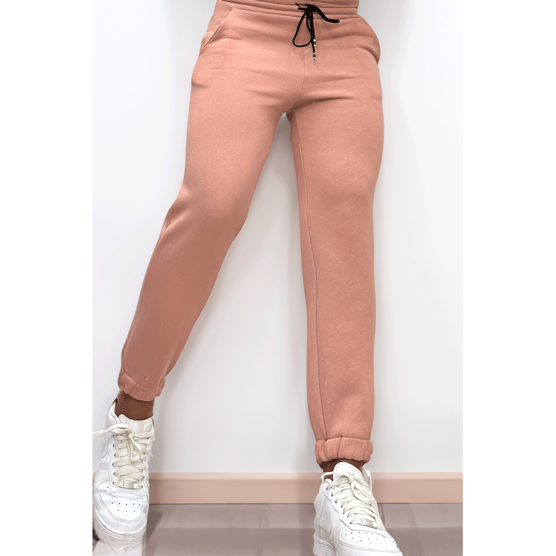Jogging molletonné ultra épais en rose avec poches