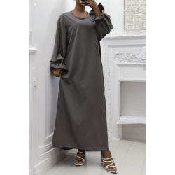 Longue abaya antharcite froncé aux manches