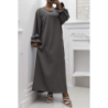 Longue abaya antharcite froncé aux manches