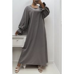 Longue abaya antharcite froncé aux manches
