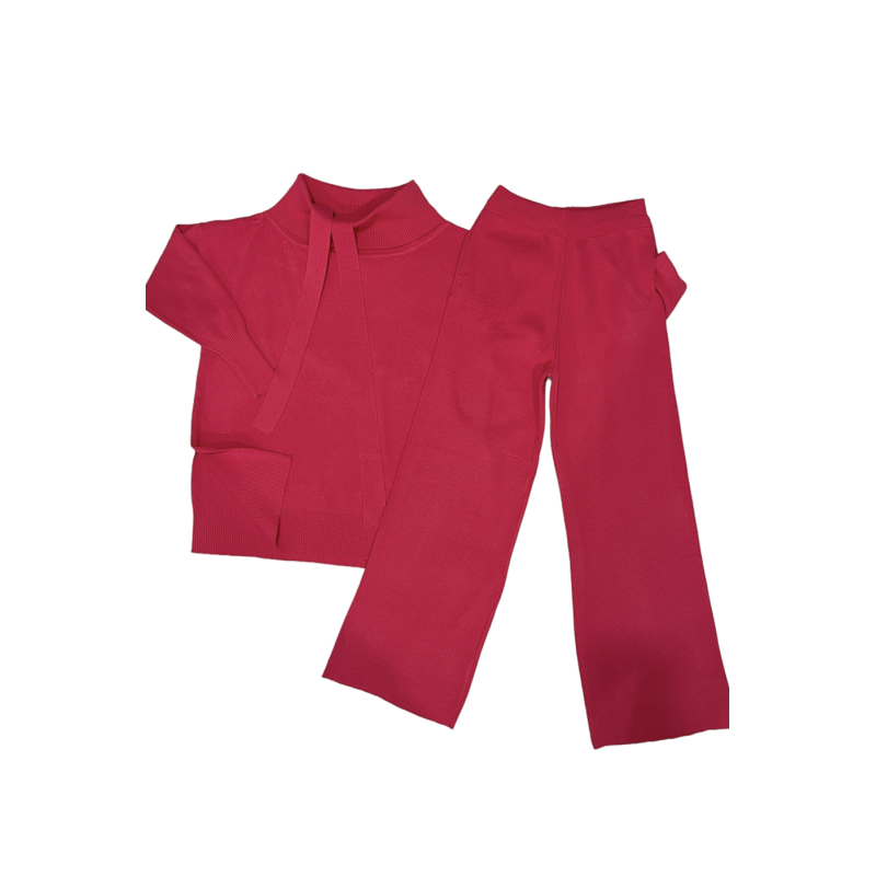 Ensemble pull col roulé tombant over size et palazzo fuchsia