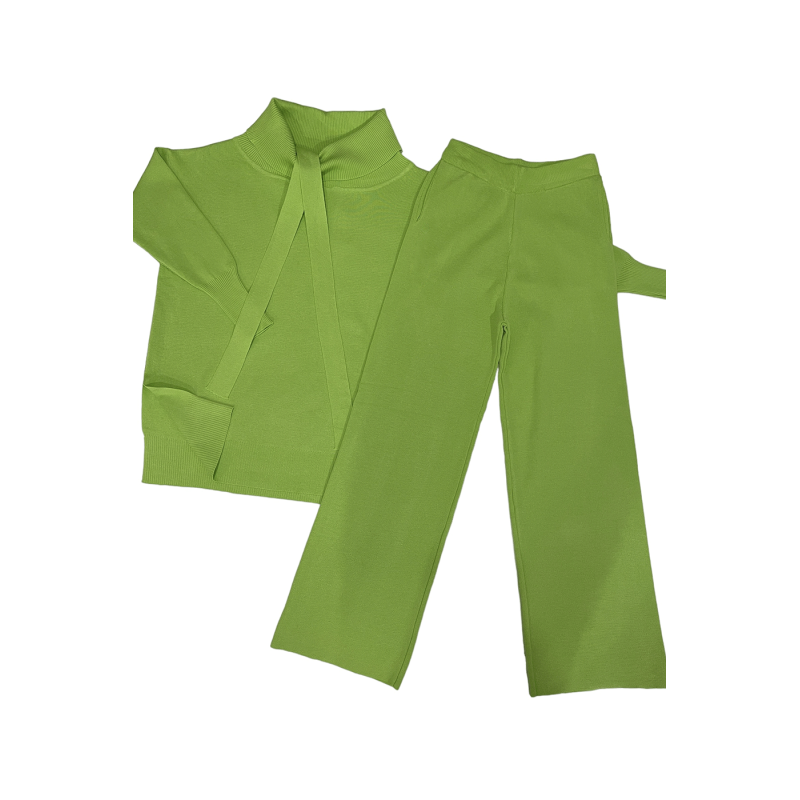 Ensemble pull col roulé tombant over size et palazzo anis
