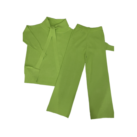 Ensemble pull col roulé tombant over size et palazzo anis