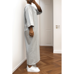 Longue robe over size en coton gris très épais