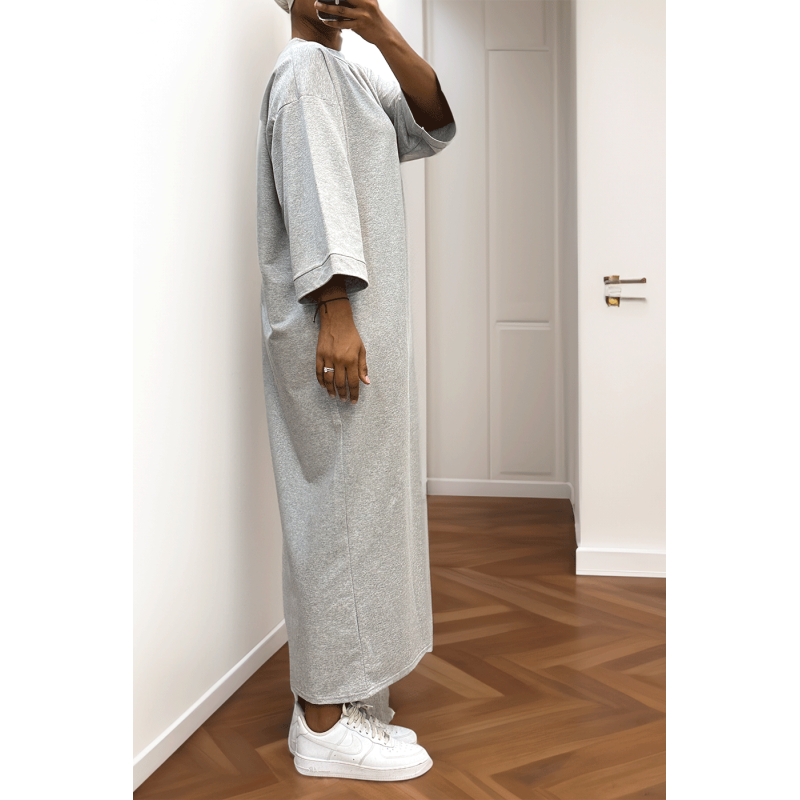 Longue robe over size en coton gris très épais
