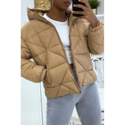 Doudoune taupe à capuche en relief triangulaire légère et chaleureuse indispensable de l'hiver