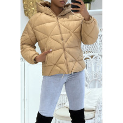 Doudoune taupe à capuche en relief triangulaire légère et chaleureuse indispensable de l'hiver