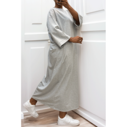 Longue robe over size en coton gris très épais