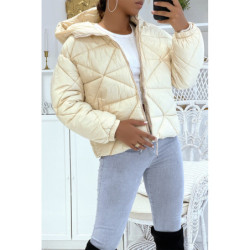 Doudoune beige à capuche en relief triangulaire légère et chaleureuse indispensable de l'hiver