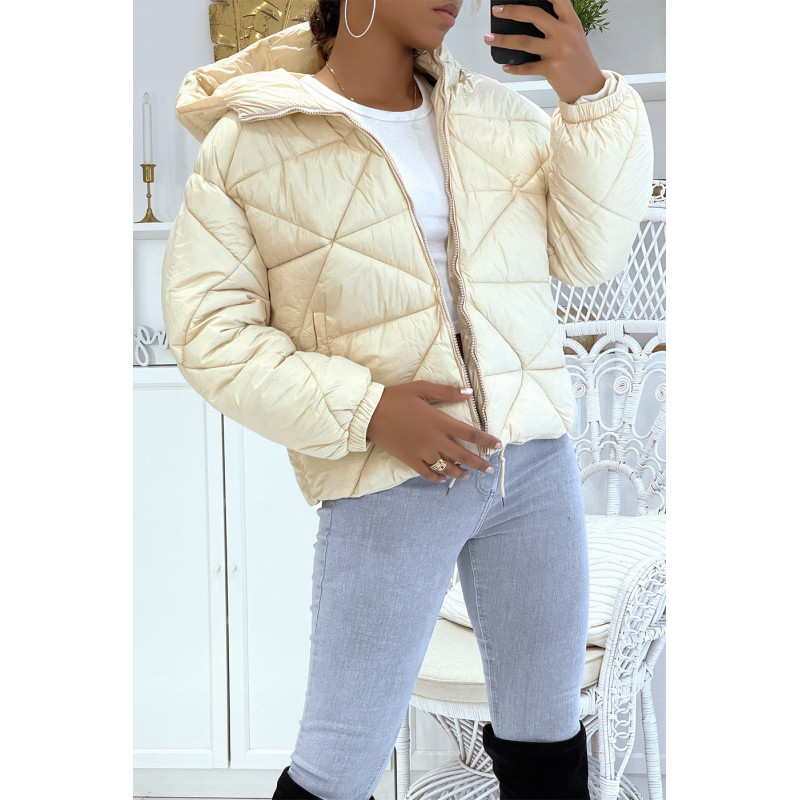 Doudoune beige à capuche en relief triangulaire légère et chaleureuse indispensable de l'hiver