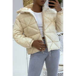 Doudoune beige à capuche en relief triangulaire légère et chaleureuse indispensable de l'hiver