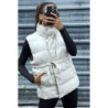 Doudoune en simili beige sans manche ajustable à la taille