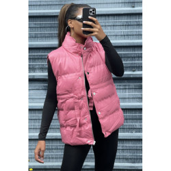 Doudoune en simili fuchsia sans manche ajustable à la taille