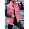 Doudoune en simili fuchsia sans manche ajustable à la taille