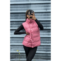Doudoune en simili fuchsia sans manche ajustable à la taille