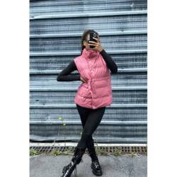 Doudoune en simili fuchsia sans manche ajustable à la taille