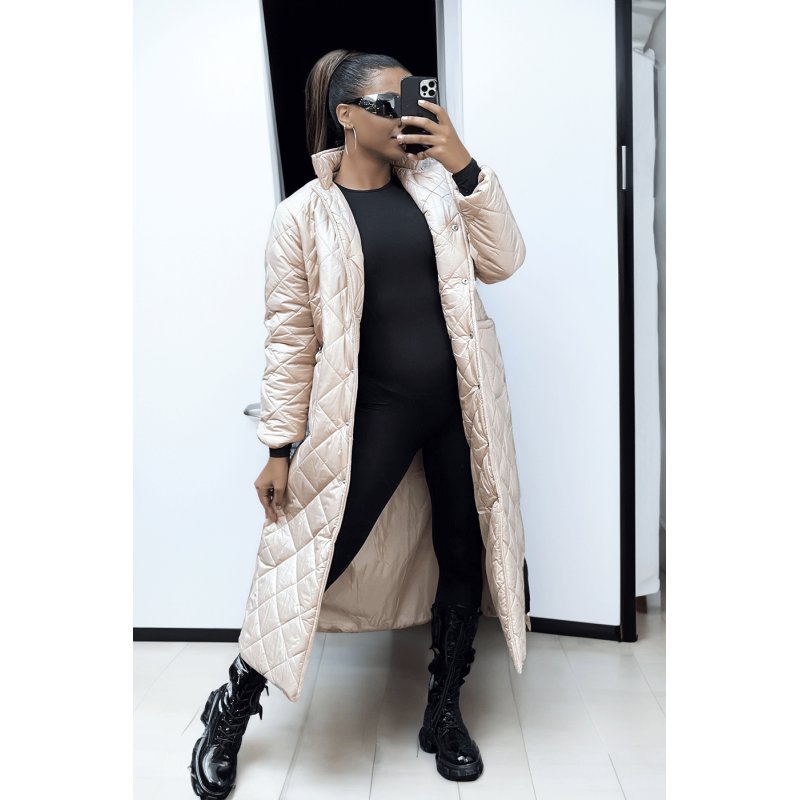 Longue doudoune matelassé en beige