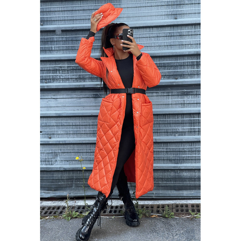 Longue doudoune matelassé en orange