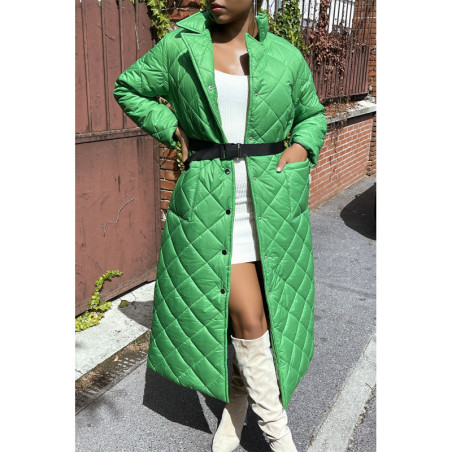 Longue doudoune matelassé en vert
